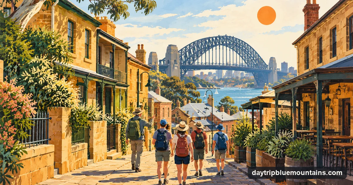Small group on a free walking tour of The Rocks, Sydney